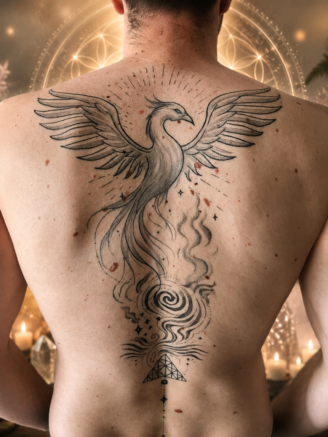 Jeffrey, also known as Sa'lumina, with a spine tattoo representing Arcturian, Pleiadian, Andromedan, and Sirian energies